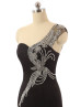 Black Chiffon Beaded One Shoulder Mermaid Long Prom Dress